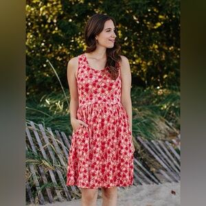 Mata Traders Red and Pink Printed Sleeveless Cotton Dress